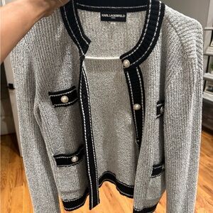 Karl Lagerfeld Gray Cardigan with Black Trim